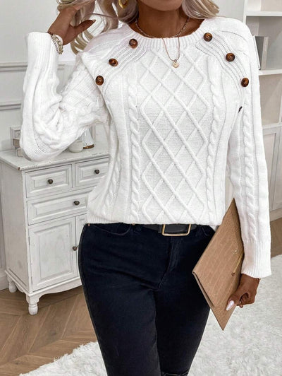 Victoria | Button-Detail Cable Knit Jumper