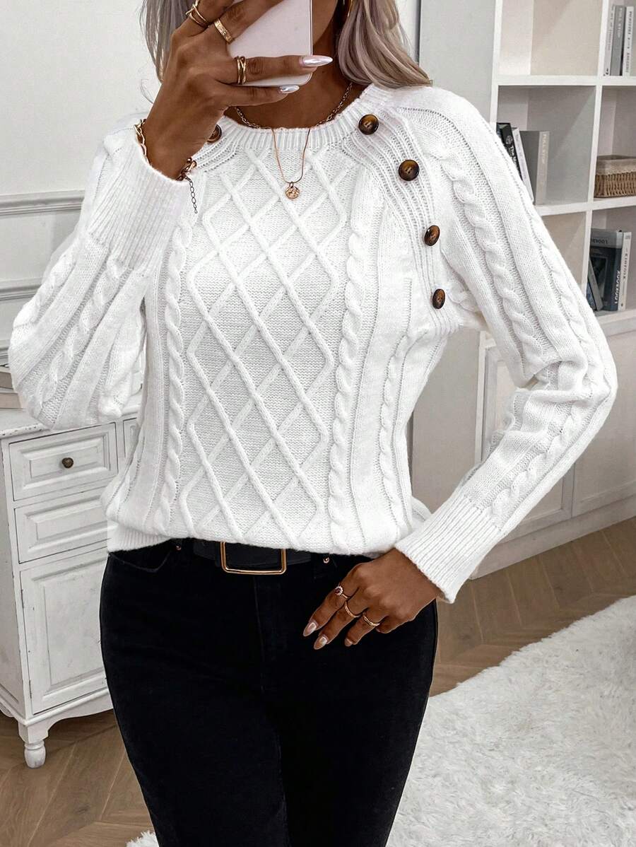 Victoria | Button-Detail Cable Knit Jumper