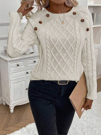 Victoria | Button-Detail Cable Knit Jumper