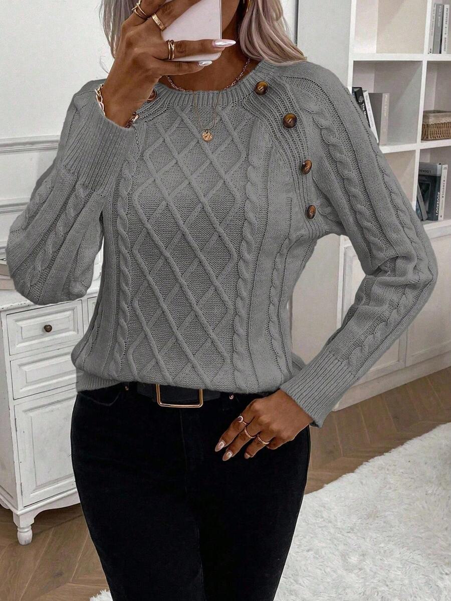Victoria | Button-Detail Cable Knit Jumper