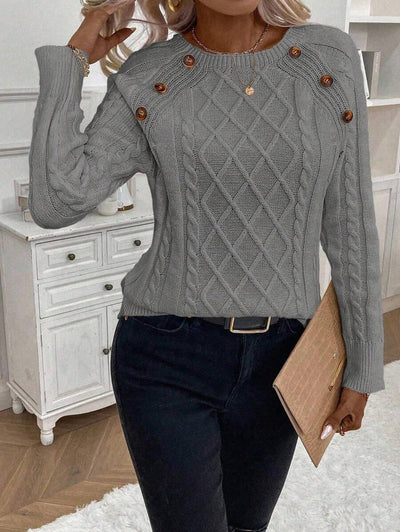 Victoria | Button-Detail Cable Knit Jumper