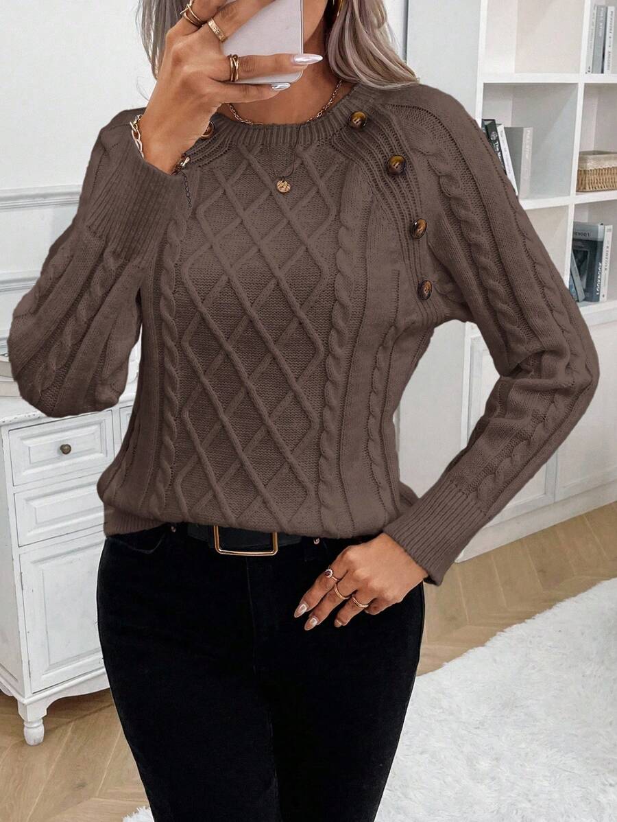 Victoria | Button-Detail Cable Knit Jumper