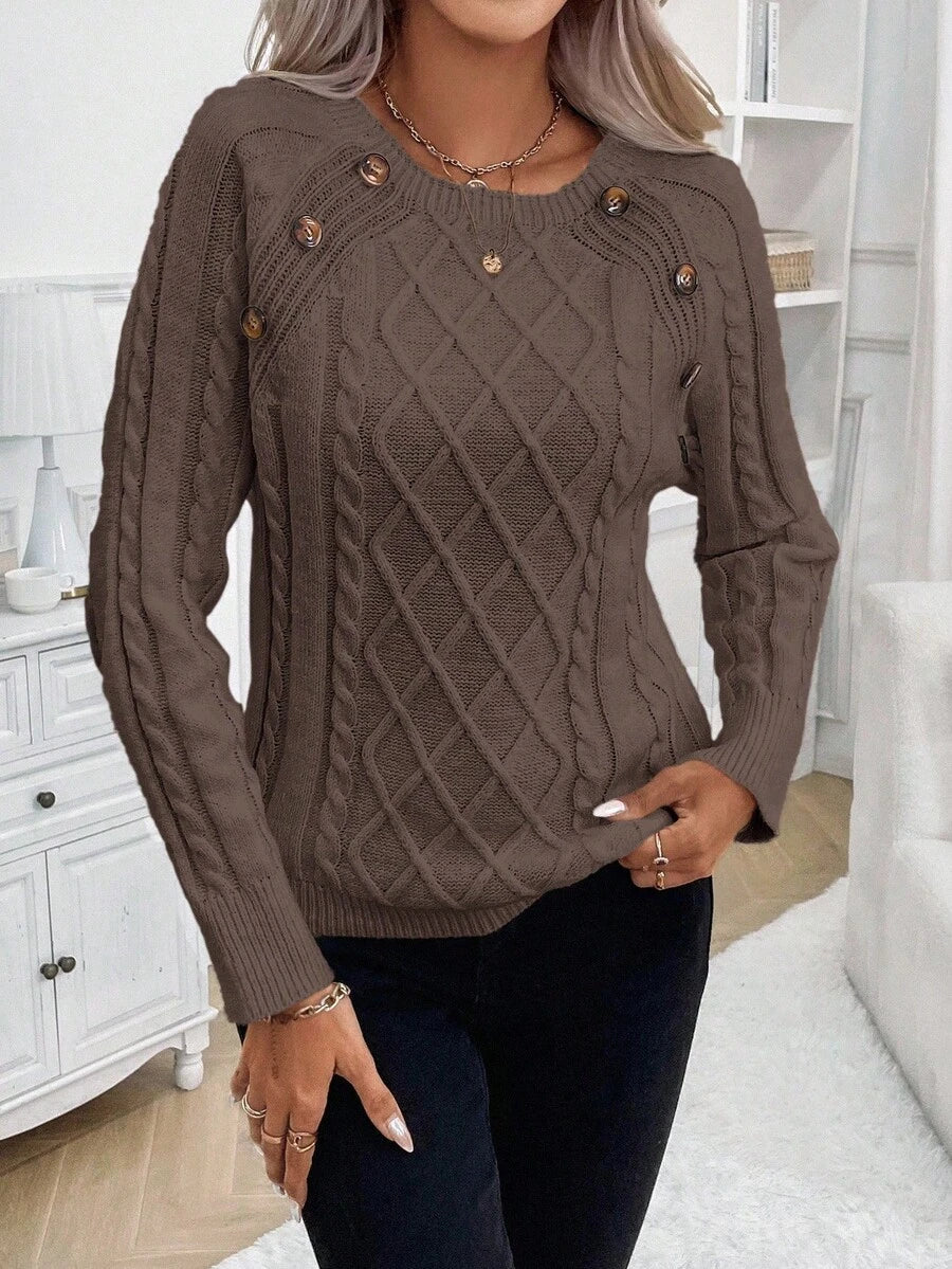 Victoria | Button-Detail Cable Knit Jumper