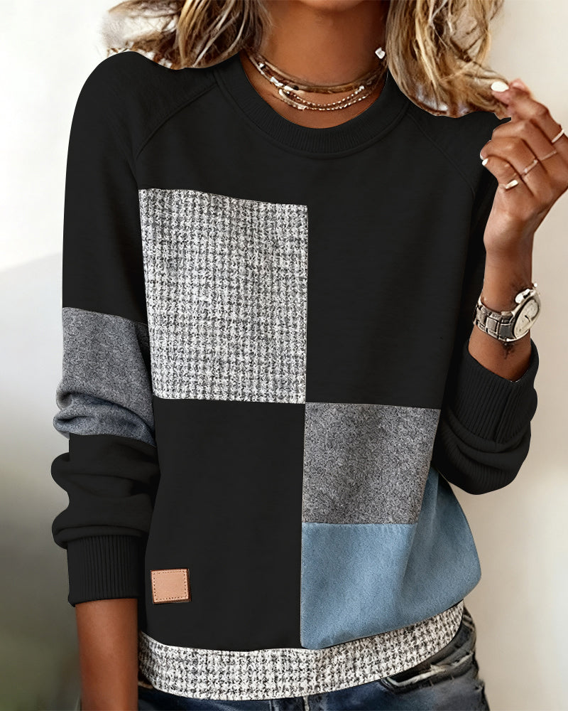 Anna® | Casual Contrast Color Crew Neck Sweatshirt