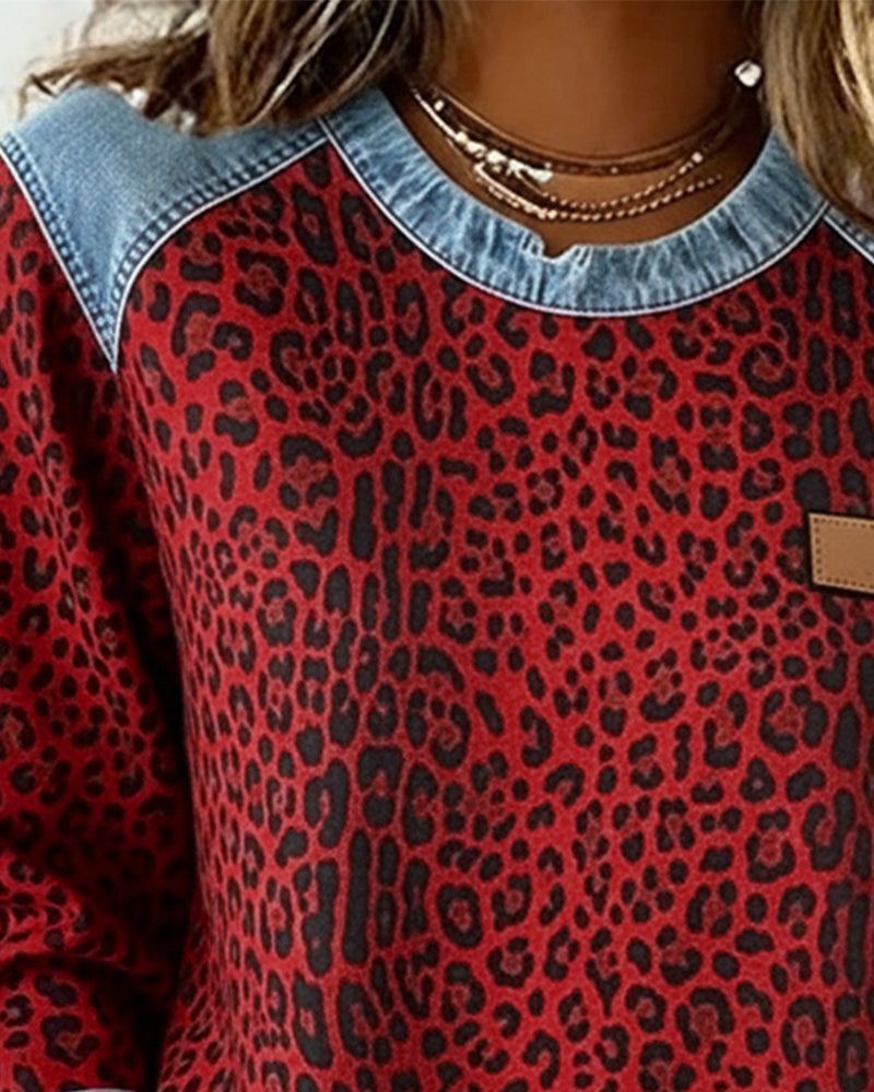Emma® | Sweatshirt Leopard Print Denim Patchwork