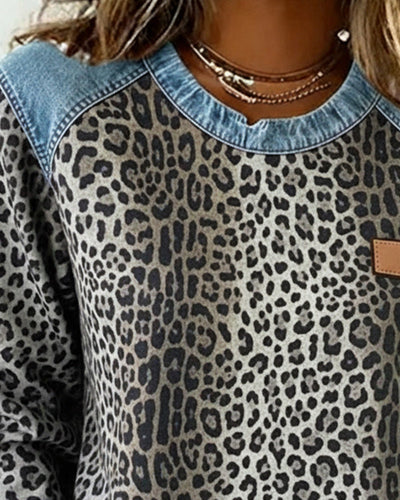 Emma® | Sweatshirt Leopard Print Denim Patchwork