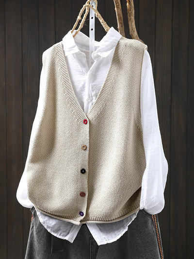Victoria | Autumn Artistic Pure Colour V-Neck Knitted Cardigan