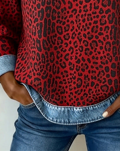 Emma® | Sweatshirt Leopard Print Denim Patchwork