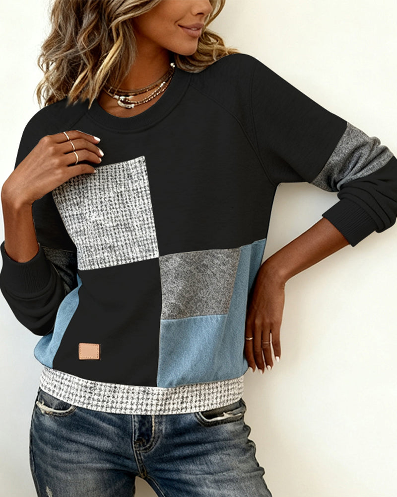 Anna® | Casual Contrast Color Crew Neck Sweatshirt
