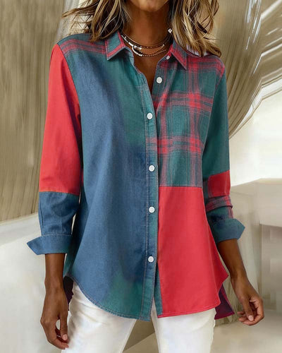 Eva® | Shirt with Notched Collar and Checked Contrast Design
