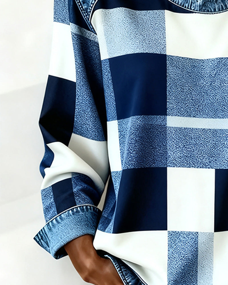 Sofia® | Sweatshirt with Check Patchwork and Contrast Color