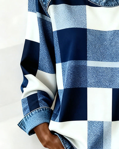 Sofia® | Sweatshirt with Check Patchwork and Contrast Color