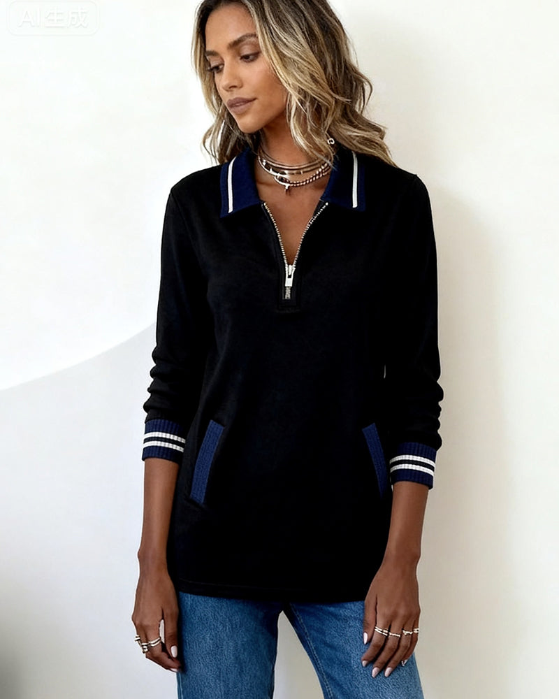 Sara® | Loose Sweatshirt with Lapel and Zipper
