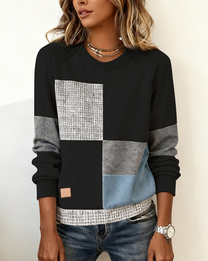 Anna® | Casual Contrast Color Crew Neck Sweatshirt