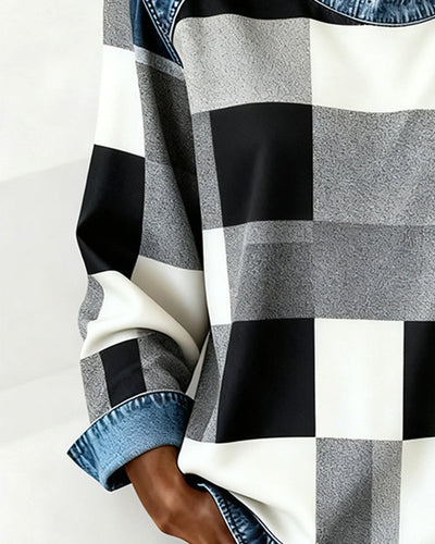 Sofia® | Sweatshirt with Check Patchwork and Contrast Color