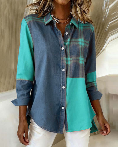 Eva® | Shirt with Notched Collar and Checked Contrast Design