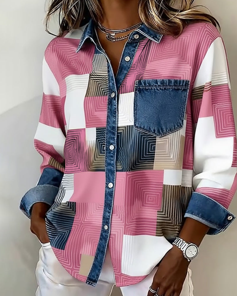 Luna® | Color Block Shirt Fashionable Collar