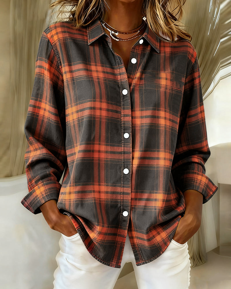 Victoria® | Shirt with Check Pattern and Notched Collar