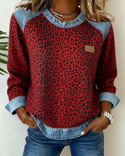 Emma® | Sweatshirt Leopard Print Denim Patchwork