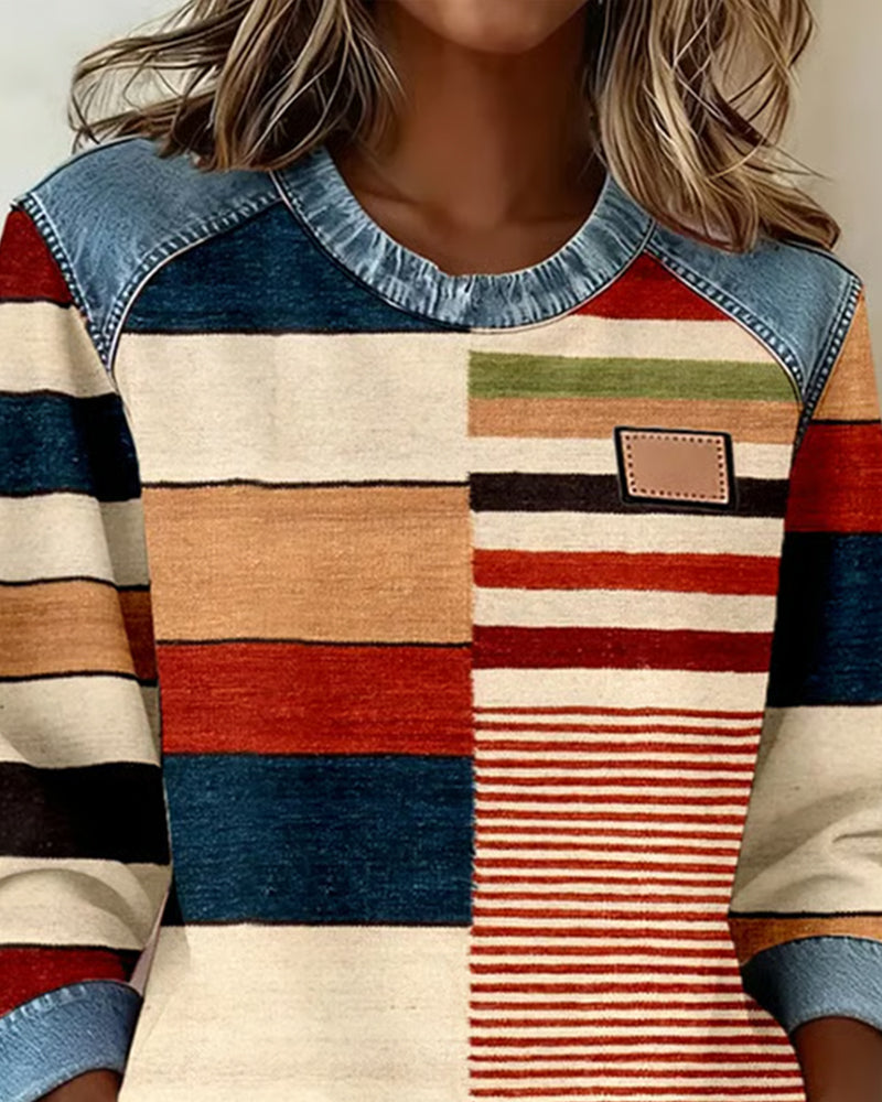 Olivia® | Colorful Striped Sweater with Round Neck