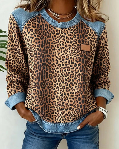 Emma® | Sweatshirt Leopard Print Denim Patchwork