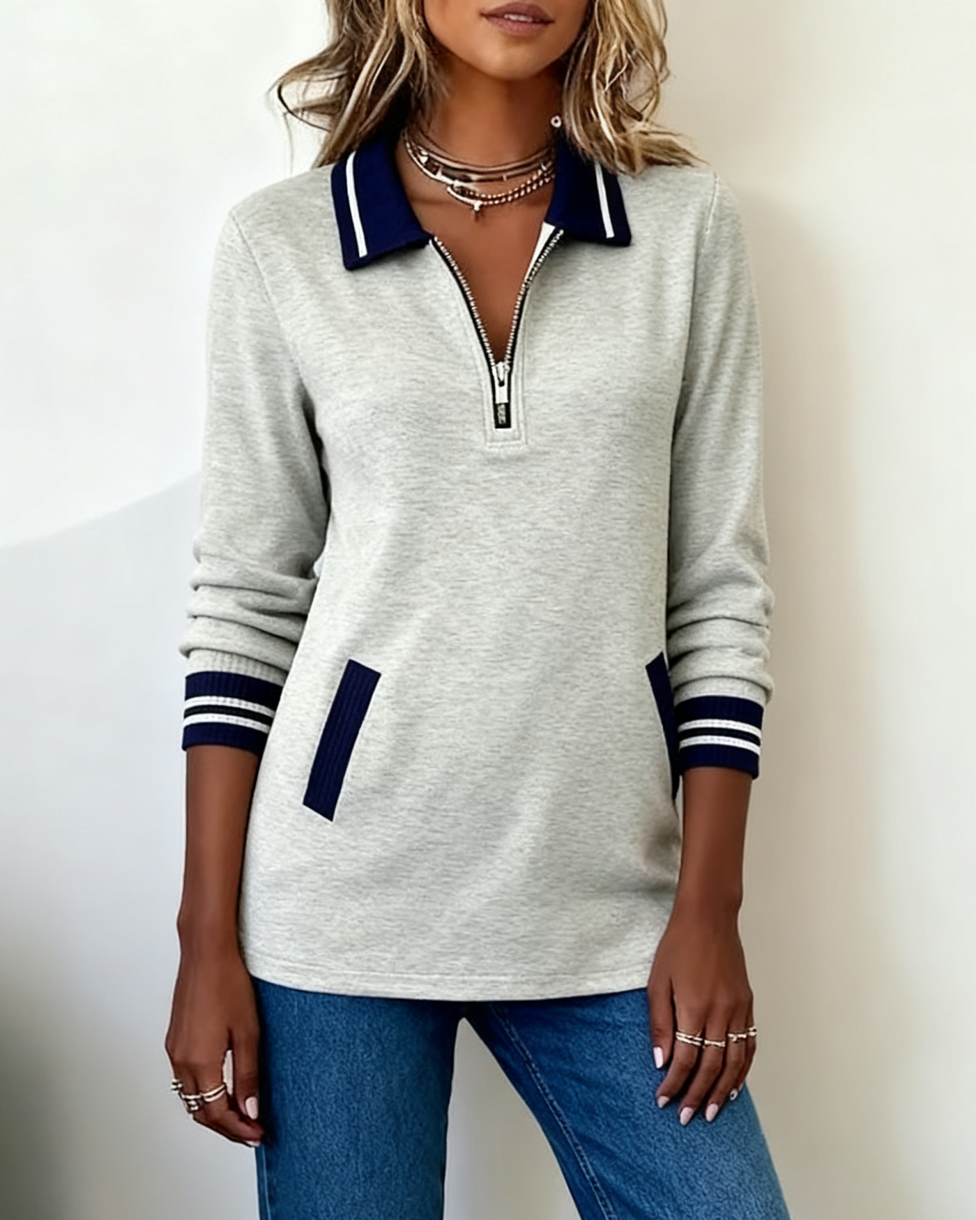 Sara® | Loose Sweatshirt with Lapel and Zipper