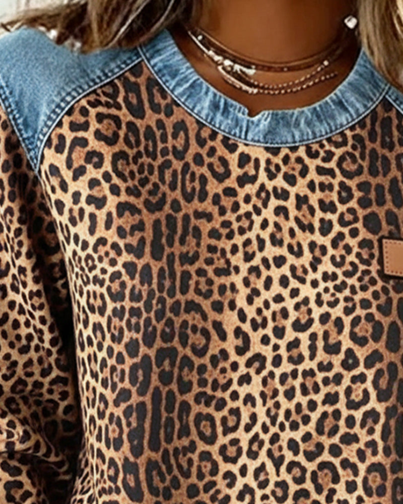 Emma® | Sweatshirt Leopard Print Denim Patchwork