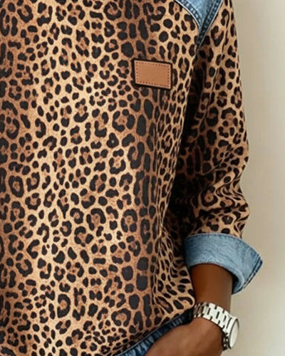 Emma® | Sweatshirt Leopard Print Denim Patchwork