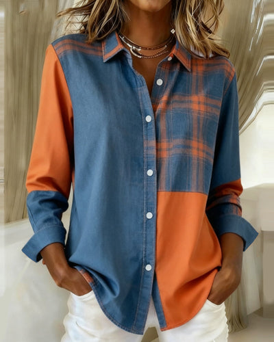 Eva® | Shirt with Notched Collar and Checked Contrast Design