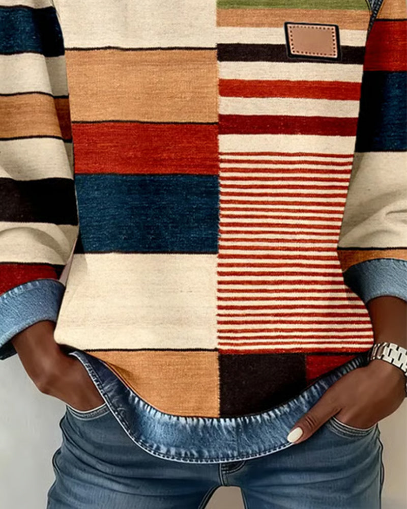 Olivia® | Colorful Striped Sweater with Round Neck