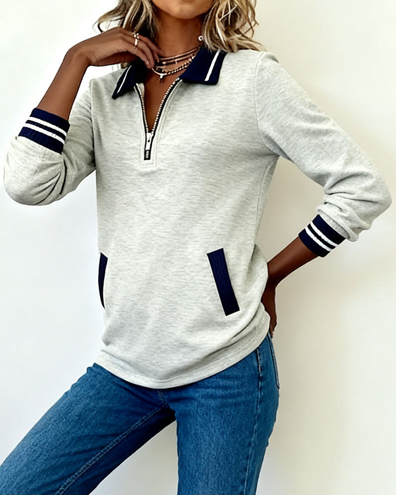 Sara® | Loose Sweatshirt with Lapel and Zipper